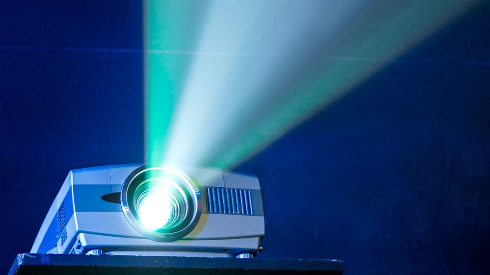 A bright green light being projected from an HP projector.