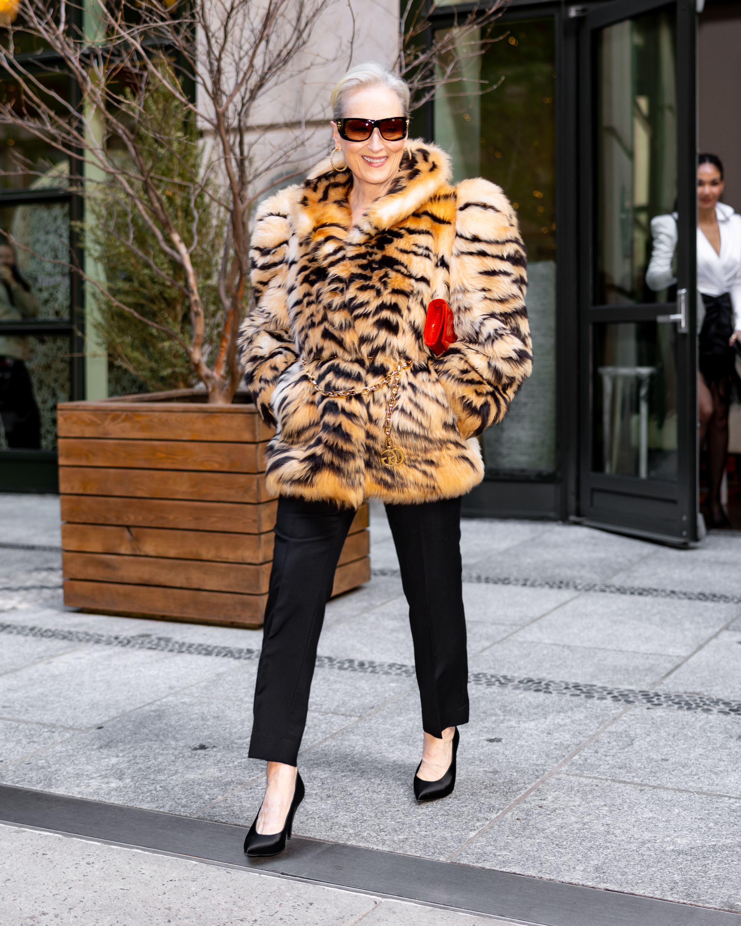 Meryl Streep leaving a press event in new york city for the devil wears prada