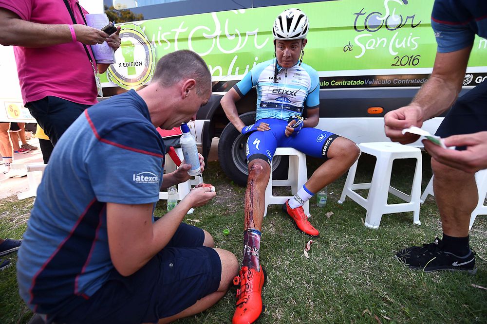 Rodrigo Contreras' knee was badly injured in the stage 5 crash.