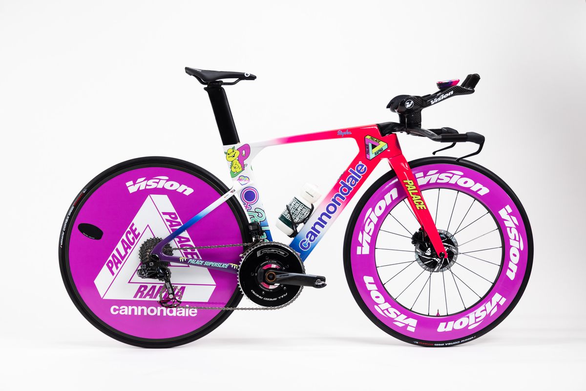 The Cannondale time trial bike used by EF, complete with Palace design