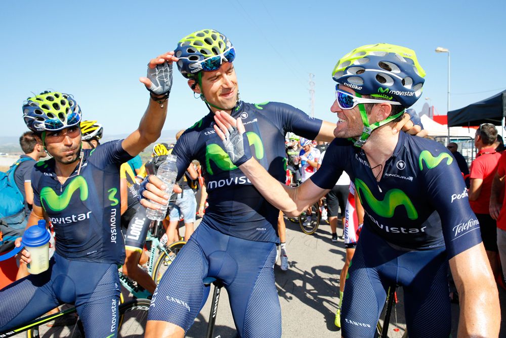 Movistar enjoy their stage win at the Vuelta a Espana