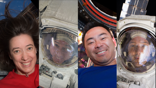 The crew for SpaceX's Crew-2 mission. From the left it's NASA astronauts Megan McArthur and Shane Kimbrough, JAXA astronaut Akihiko Hoshide and ESA astronaut Thomas Pesquet.