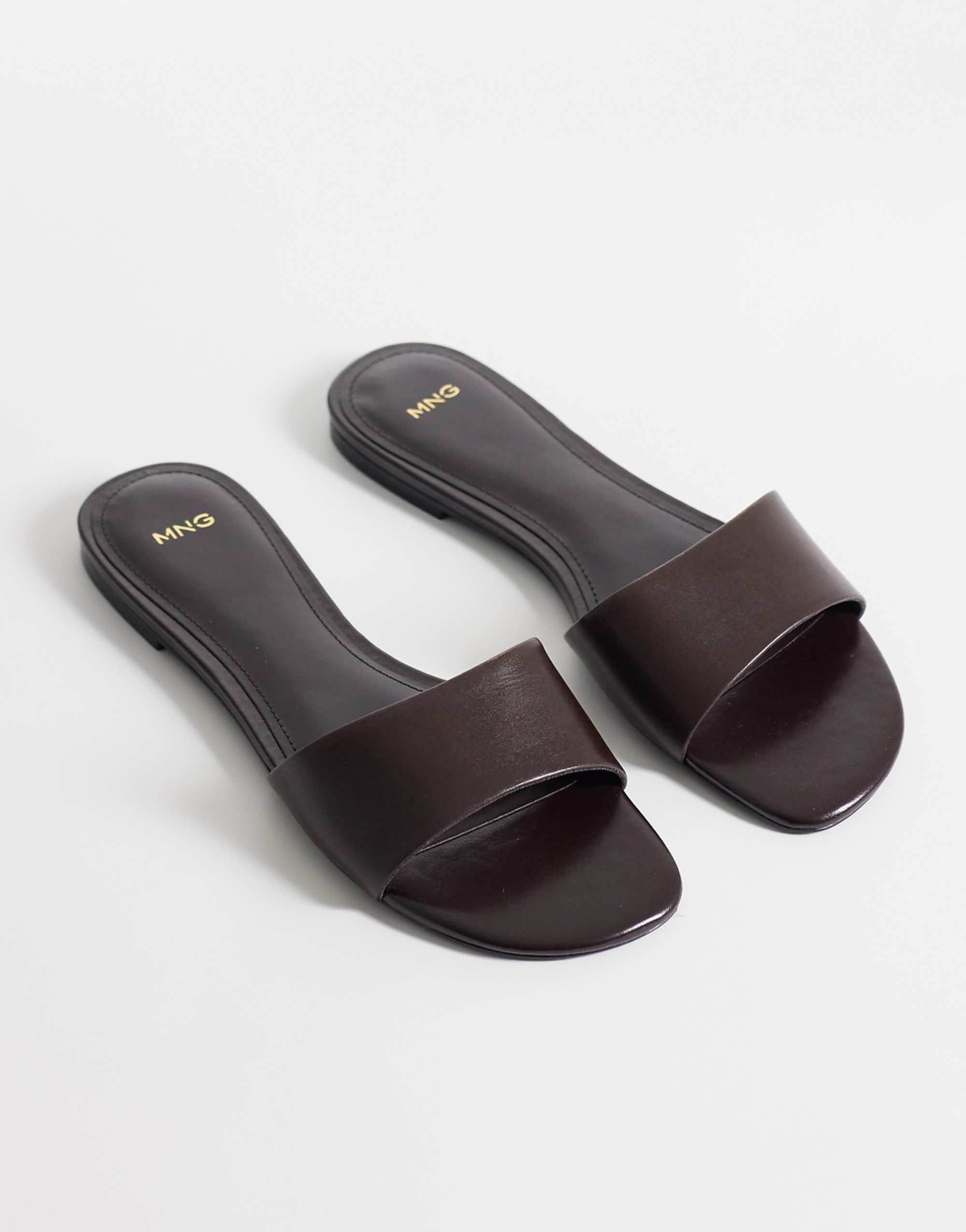 Mango Faux Leather Flat Slider in Chocolate