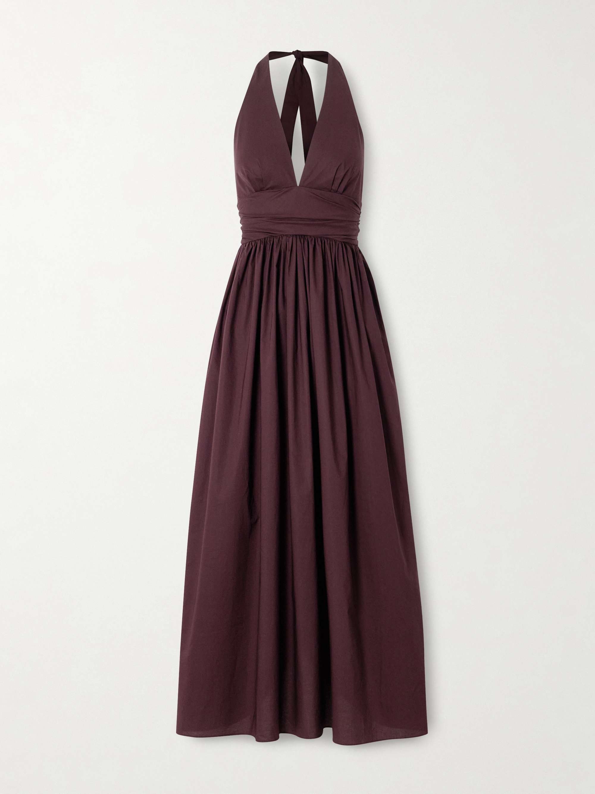 Gathered Organic Cotton-Poplin Halterneck Maxi Dress