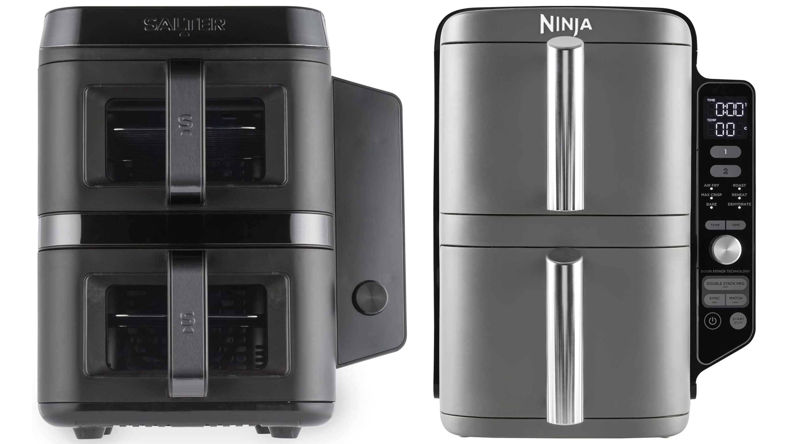 Salter VertiCook and Ninja Double Stack air fryers side by side