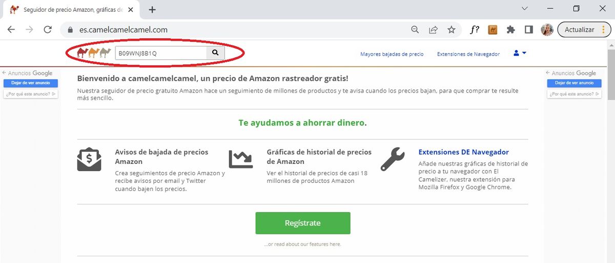 P&aacute;gina web CamelCamelCamel