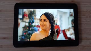 Tablet showing Christmas movie