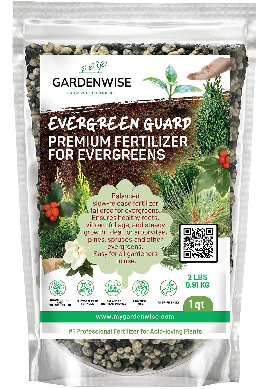 Gardenwise Evergreen Fertilizer &amp;ndash; All-Purpose Granular Plant Food for Outdoor Trees and Shrubs, Azaleas, Magnolias, Pines &amp;amp; Arborvitae &amp;ndash; Slow-Release Formula (1/2 Quart)
