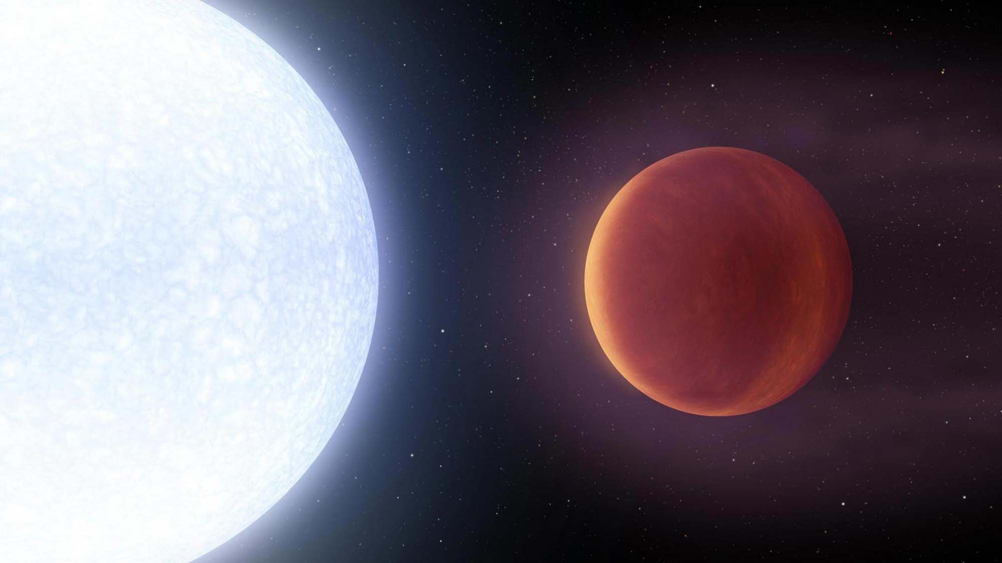 A gas giant orbiting very close to a bright blue star