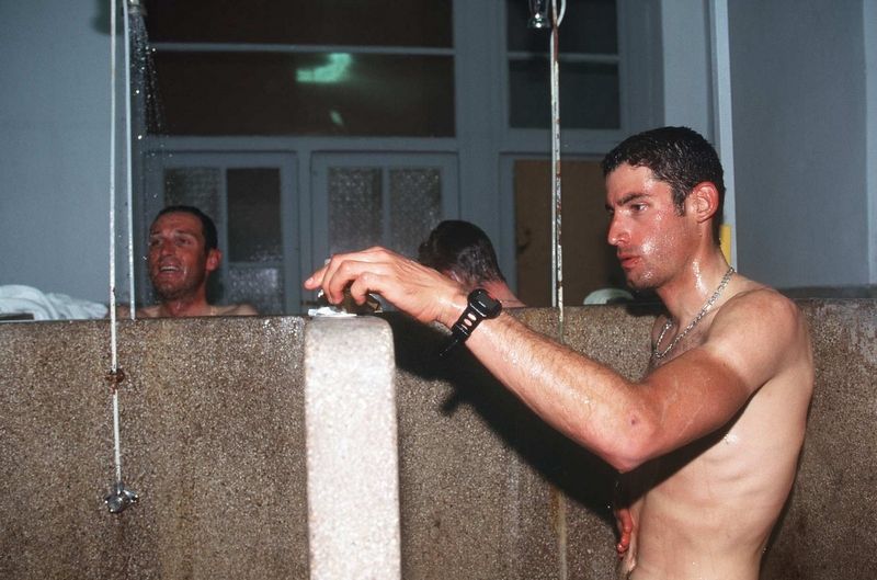 George Hincapie in the iconic Roubaix showers