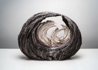 Moon by Beverly Morrison - a curved textured grey and off-white sculpture