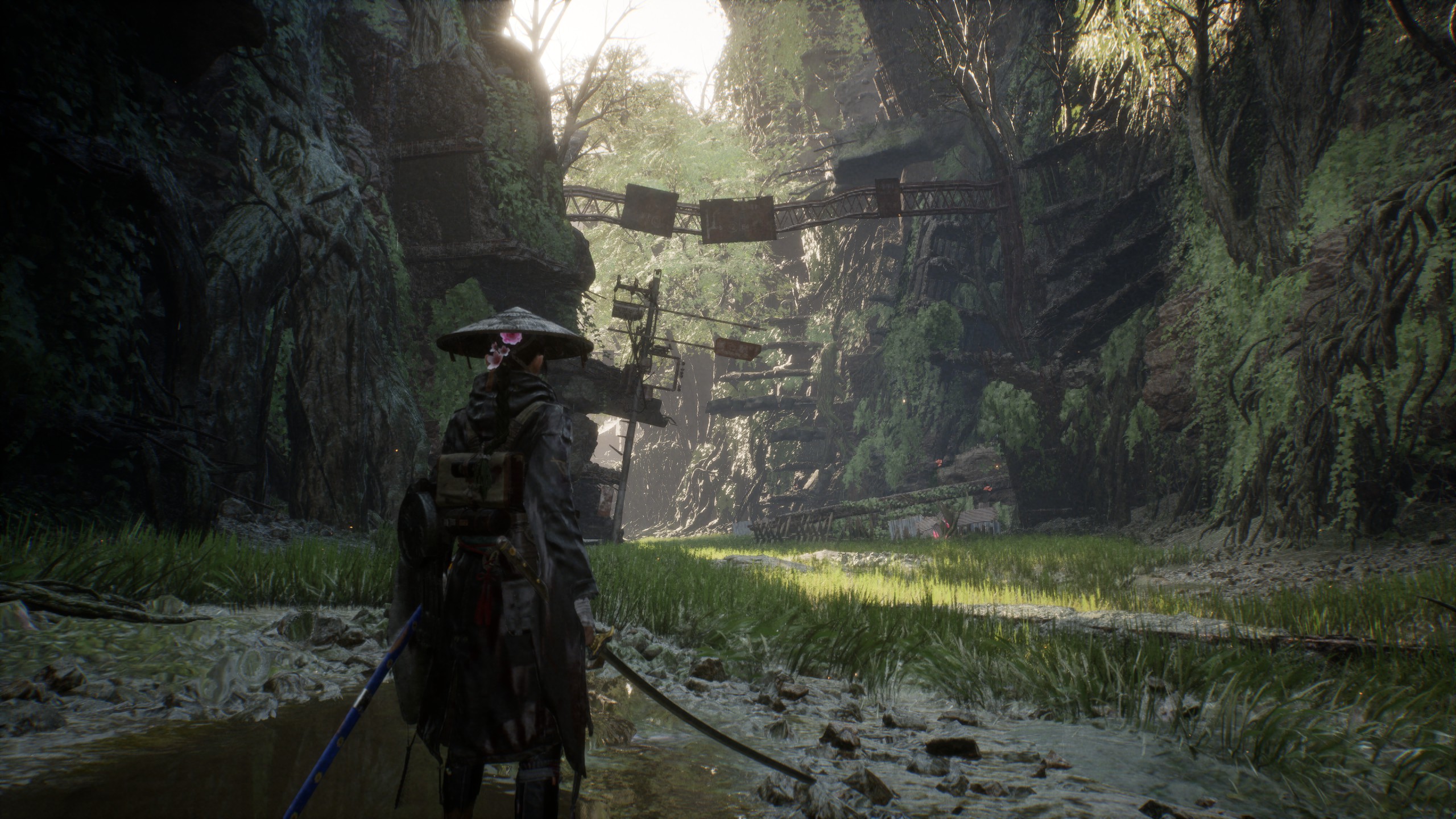 A woman stands before a ruined landscape
