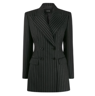 Double-Breasted Mini Blazer Dress - Black Pinstripe