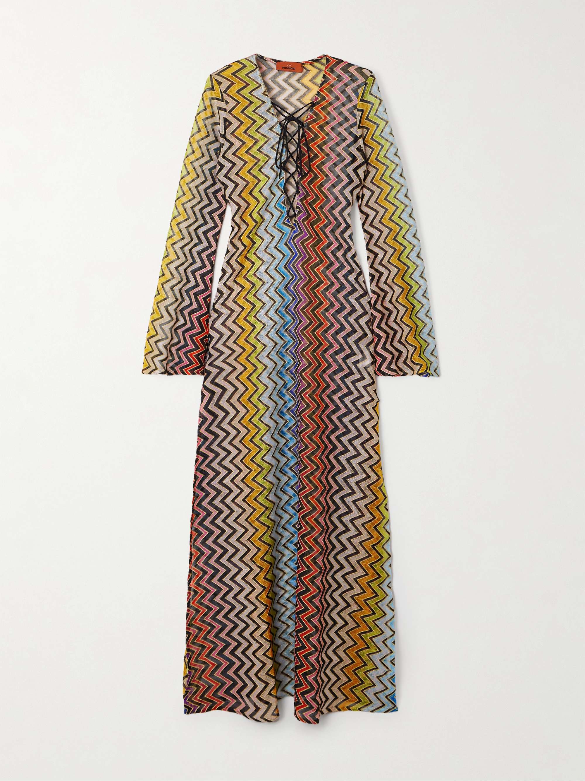 Striped Metallic Crochet-Knit Kaftan
