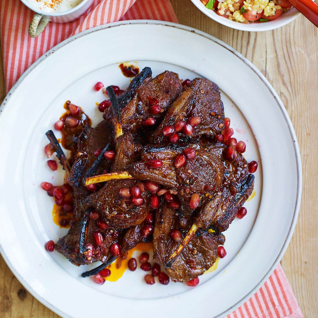 lamb cutlets with harissa and pomegranate molasses