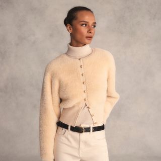 J.Crew, Fitted-Waist Cardigan Sweater in Fuzzy Yarn