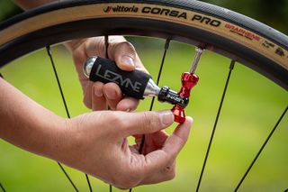 Lezyne Control Drive being use on a Vittoria Corsa Pro tyre