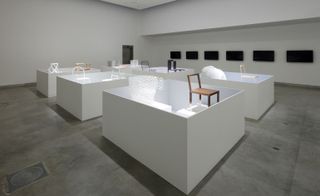 The research starts on the lower ground floor with an array of 12 unique Nendo chairs, each piece from a different category. Every seat shows his abstract versions of an everyday product