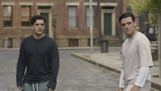 Oscar Isaac as Steven and Marc on a street in Moon Knight