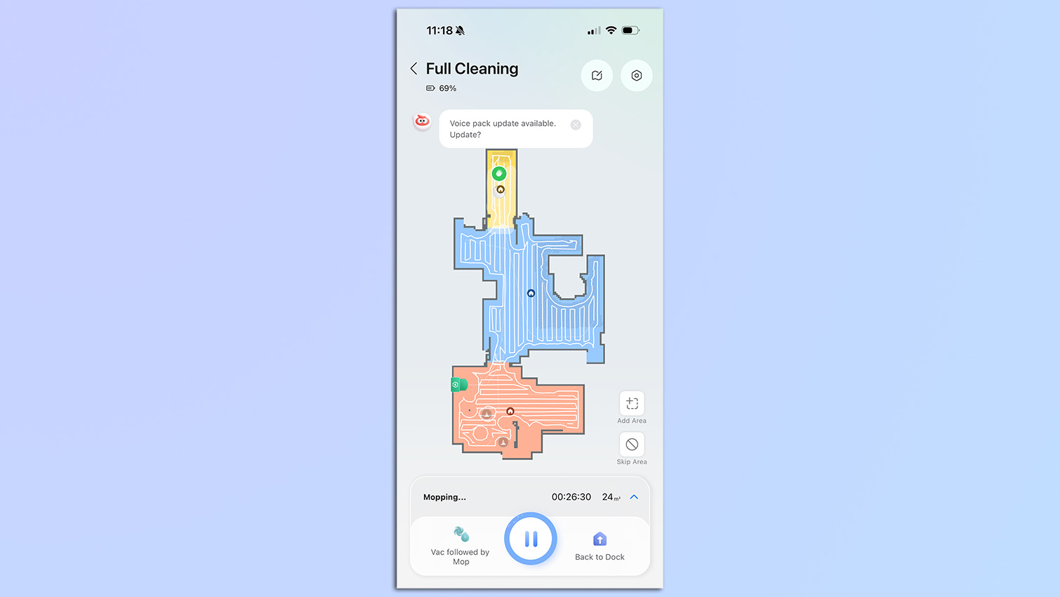 Screenshot from the Roborock app of the Roborock QV 35S mapping