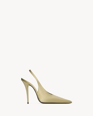 Women's L'entracte Slingback Pumps in Satin Crepe in Grain Beige