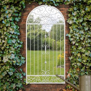 Arched Window Finished Metal Mirror, 49×23 Wall Mirror Windowpane Decoration for Garden