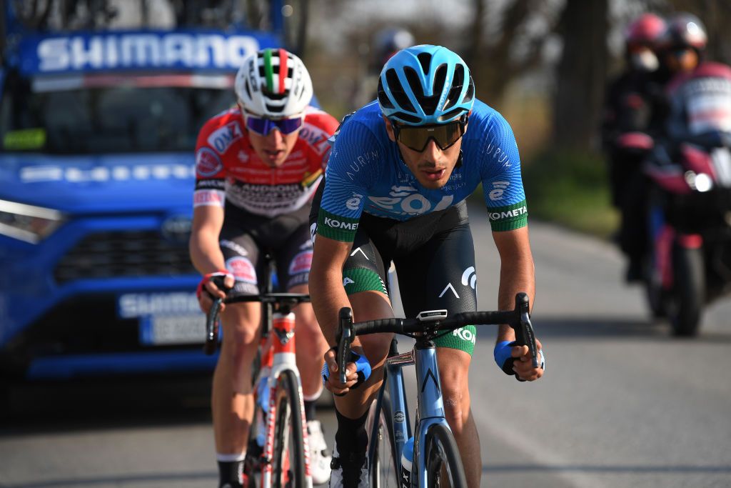 LIDO DI CAMAIORE ITALY MARCH 10 Samuele Rivi of Italy and EoloKometa Cycling Team Mattia Bais of Italy and Team Androni Giocattoli Sidermec during the 56th TirrenoAdriatico 2021 Stage 1 a 156km stage from Lido di Camaiore to Lido di Camaiore Breakaway TirrenoAdriatico on March 10 2021 in Lido di Camaiore Italy Photo by Tim de WaeleGetty Images