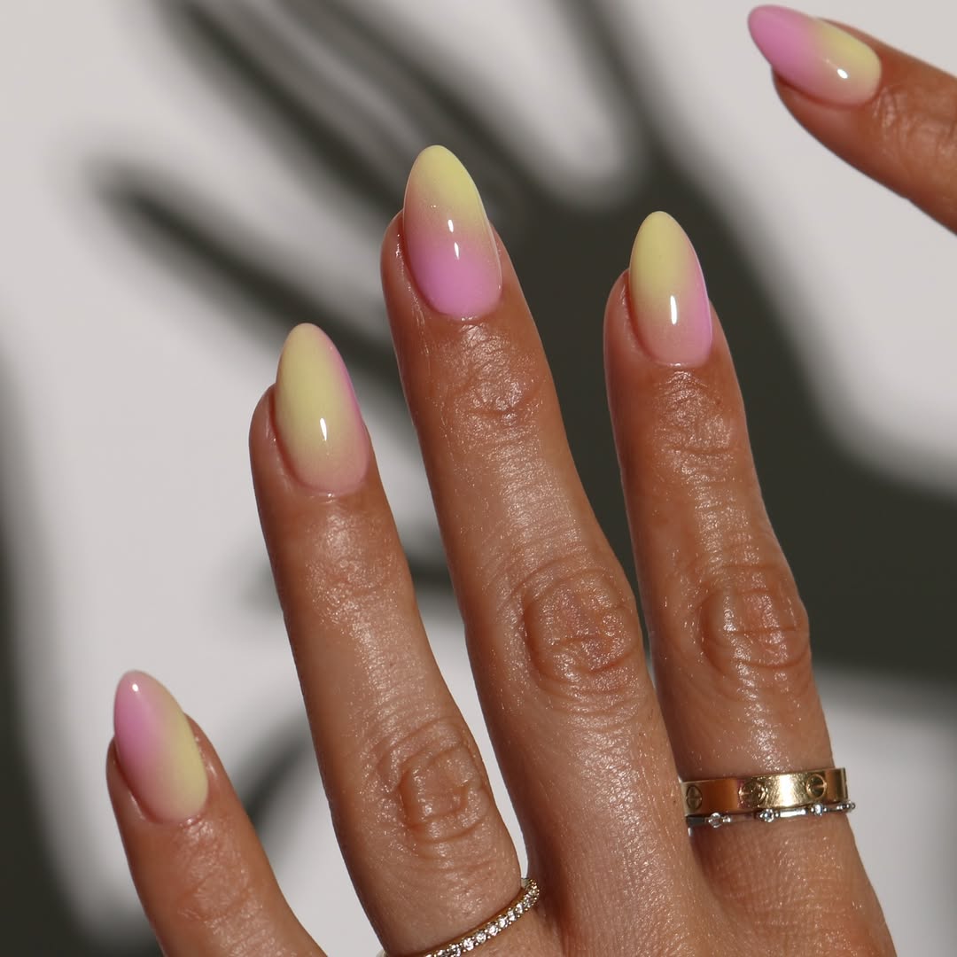 pink and yellow airbrush nails