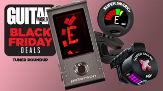 Peterson Strobo and Snark guitar tuners on a Guitar World Black Friday guitar deals background