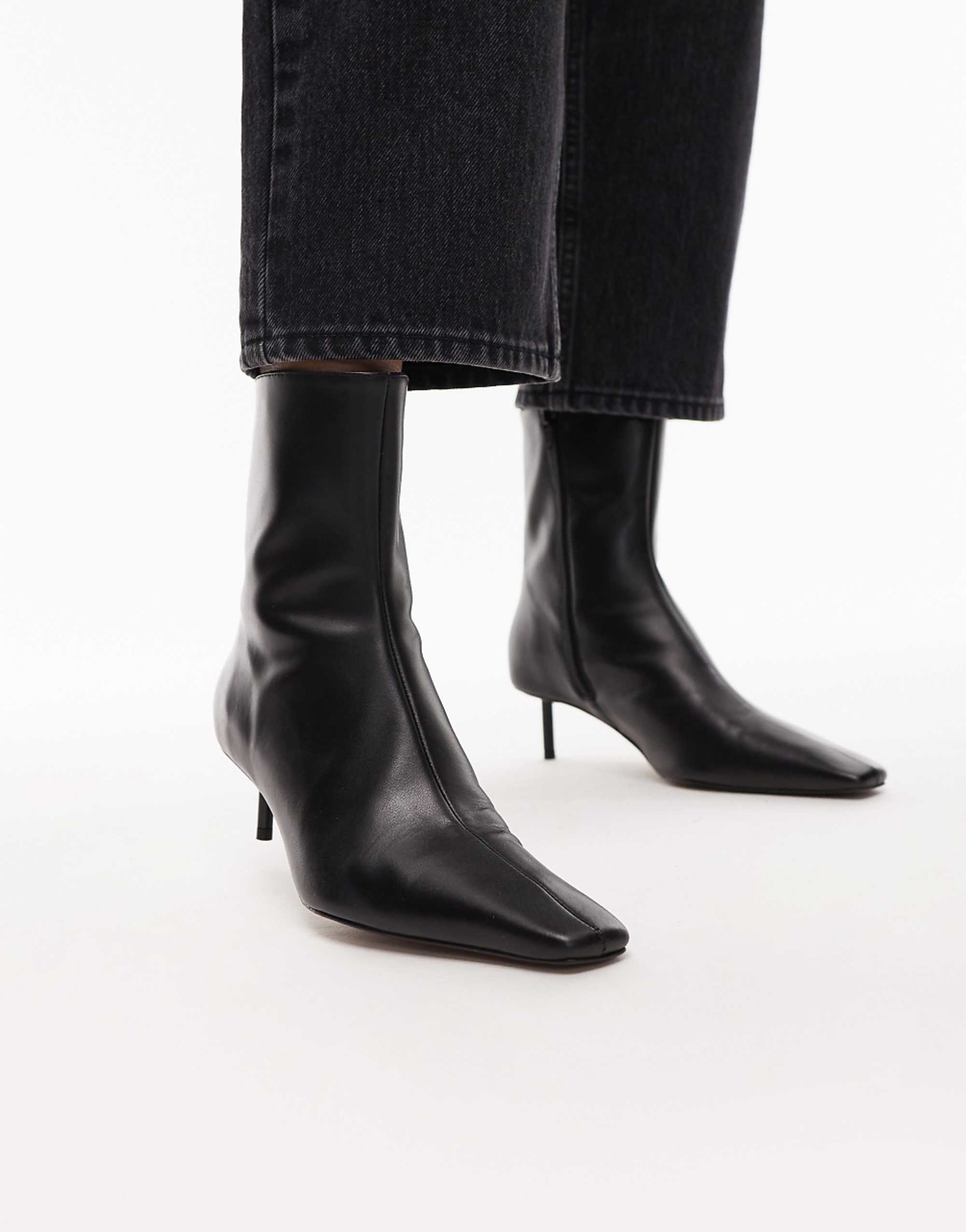 Topshop Narla Premium Real Leather High Pin Heeled Ankle Boots in Black