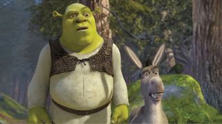 Shrek and Donkey look at something offscreen in confusion