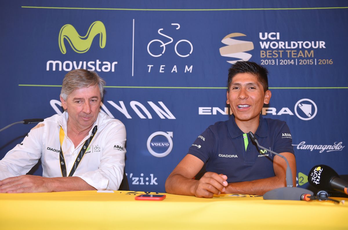 Eusebio Unzue and Nairo Quintana at the Movistar press conference