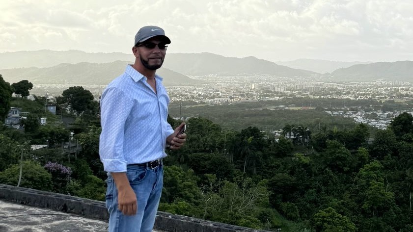 Eric Rivera on the roof of his home in Puerto Rico.