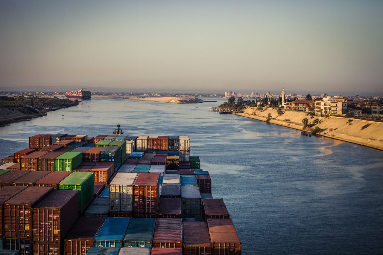 Container Ship Passing Through The Suez Canal