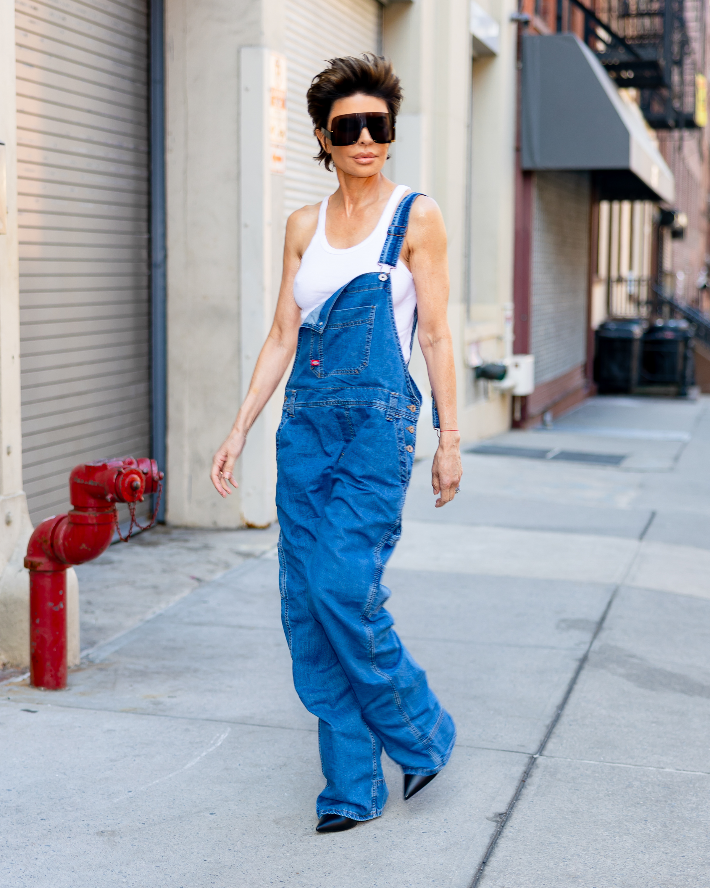 lisa rinna wearing overalls