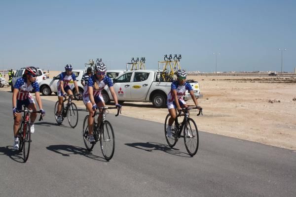 The USA team ride to the start.
