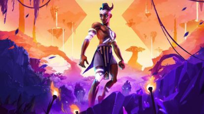 Key art for Tales of Kenzera: Zau showing protagonist Zau looking into the distance, with a colorful orange and purple backdrop.