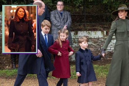 Carole Middleton drop in image and main image of Prince William, Kate Middleton and their children Prince George, Princess Charlotte and Prince Louis