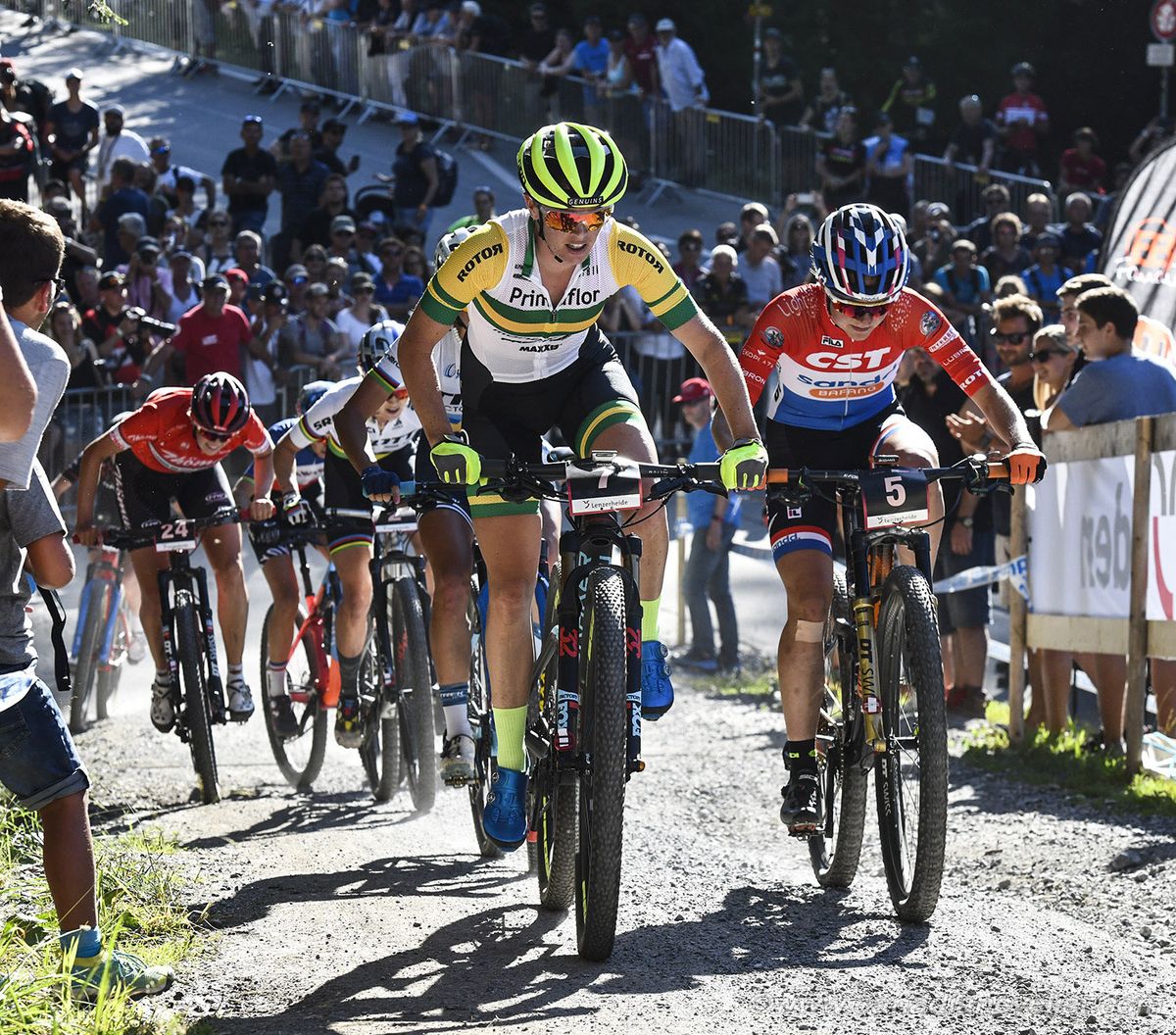 Rebecca McConnell Primaflor Mondraker Rotor) and Anne Tauber (CST Sandd Bafang MTB Racing Team
