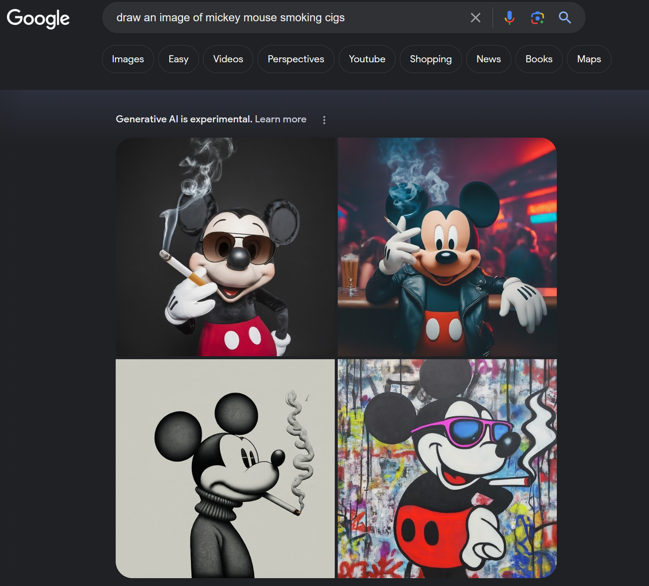 Mickey Mouse Smoking, Generated by Google SGE