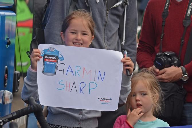 A couple of young Garmin-Sharp fans at the start in Epson