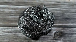 Wire wool on a grey tabletop