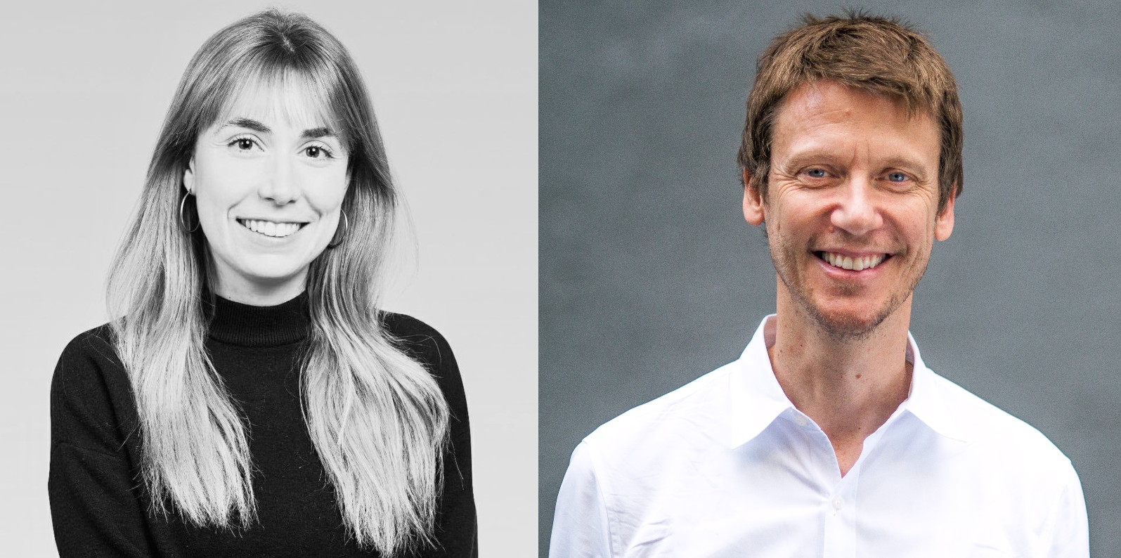 A composite of two headshots featuring Marina Bonet in a black-and-white photo on the left and Craig Dobie in a colour photo on the right, both smiling against neutral backgrounds.