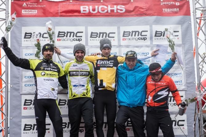 Elite men's podium in Buchs: Wolfram Kurschat, Lars Forster, Moritz Milatz, Andri Frischknect and Mathias Fluckiger