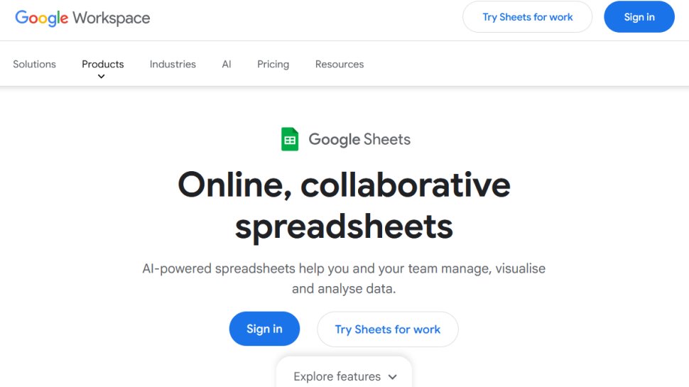 Google Sheets website screenshot (February 2026).