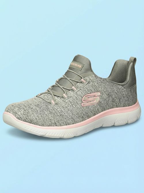 Skechers Women's Summits - Quick Getaway Grey/Light Pink, 10 Wide