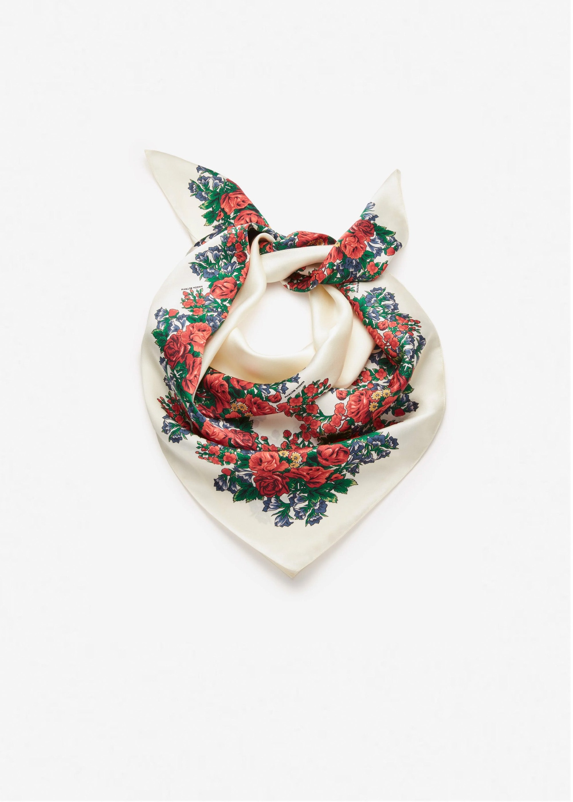 Folk Floral Print Scarf in Cream