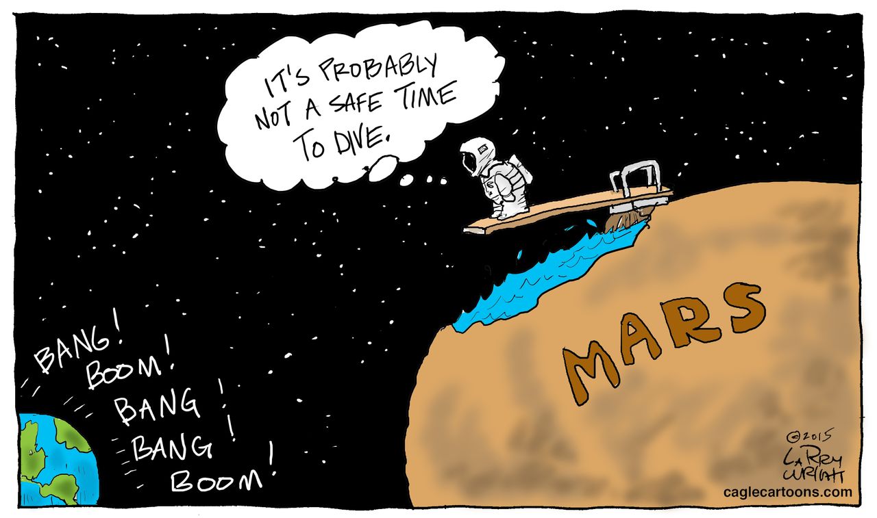 Editorial cartoon U.S. Mars Water Gun Violence Martian