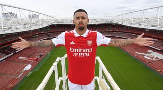 LONDON, ENGLAND - JULY 04: Arsenal Unveil New Signing Gabriel Jesus at Emirates Stadium on July 04, 2022 in London, England.