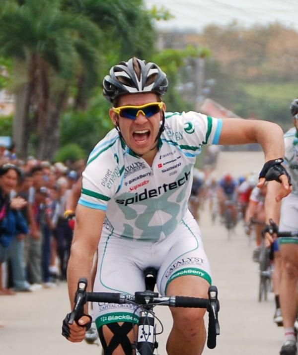 Guillaume Boivin (Spidertech p/b Planet Energy) begins to celebrate